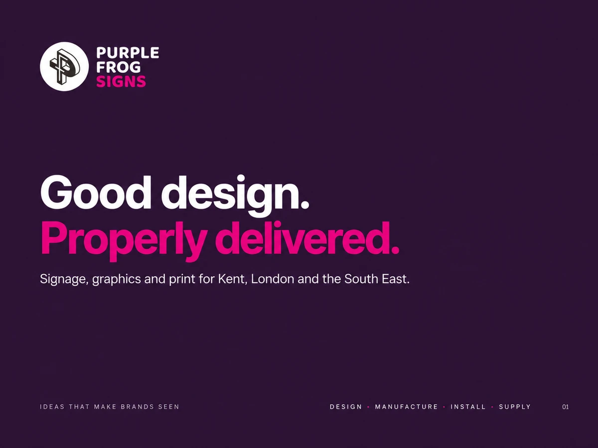 Purple Frog Signs brochure: Good design. Properly delivered.