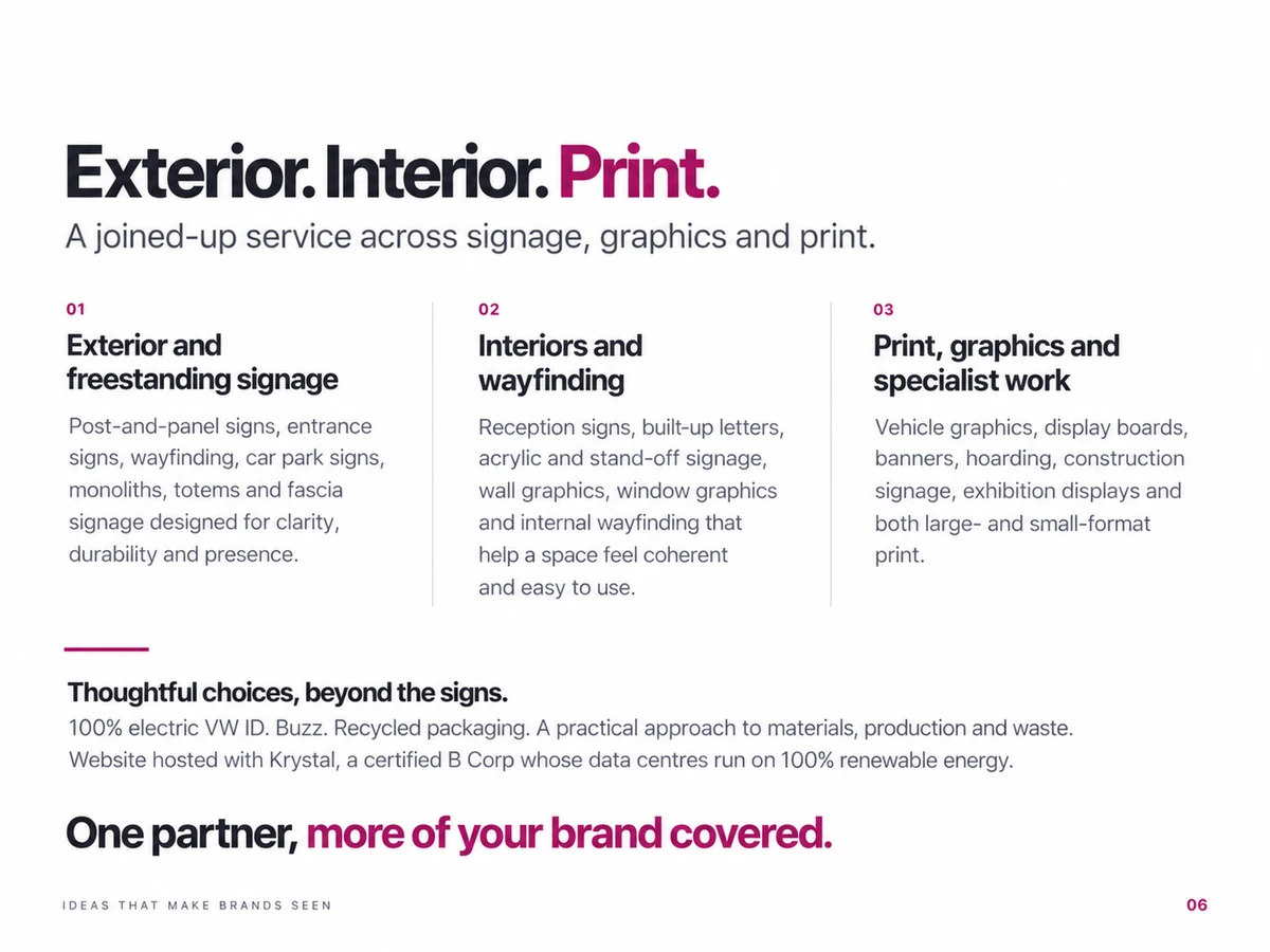 Page 6: Exterior. Interior. Print.