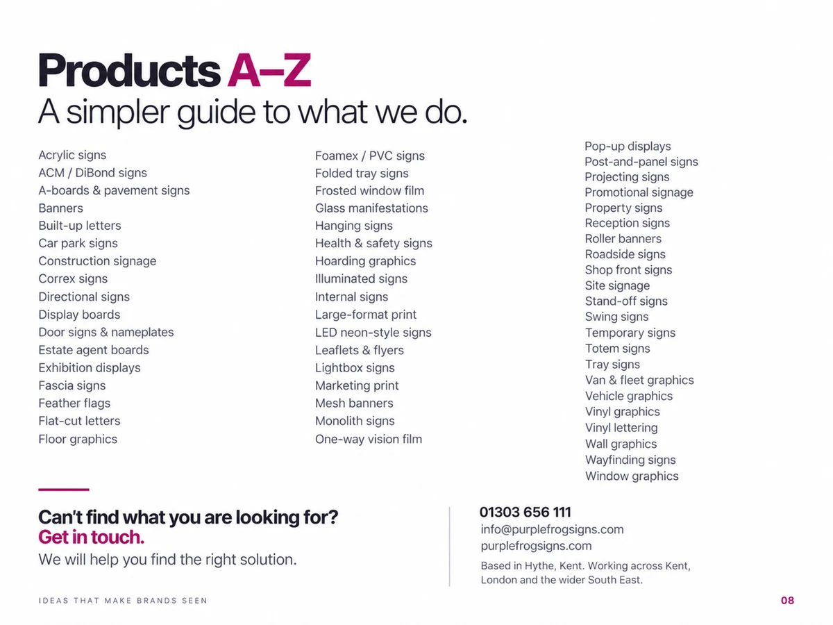 Page 8: Products A–Z.