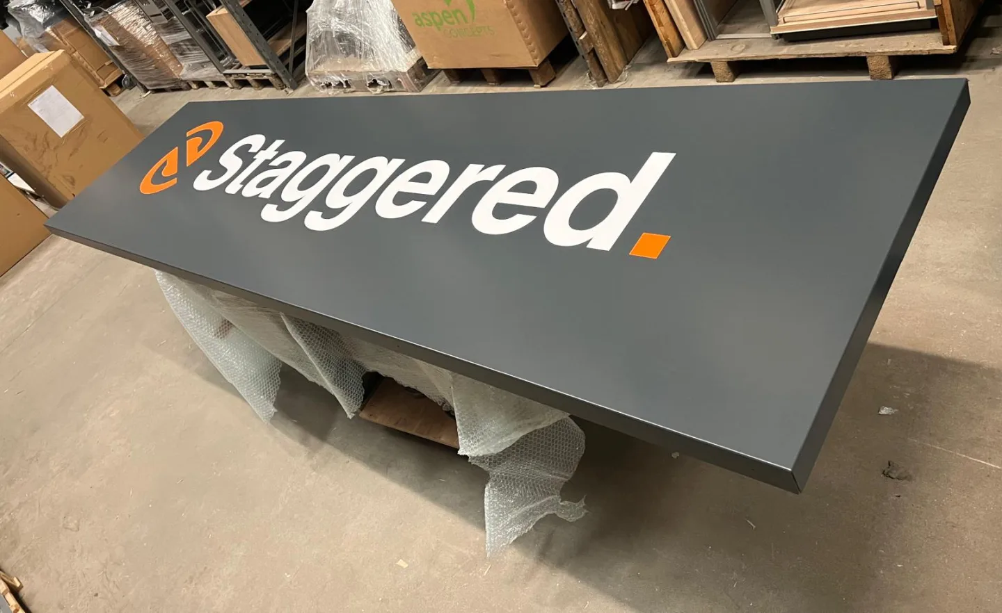 Metal folded tray sign Metal folded tray sign with vinyl lettering in production