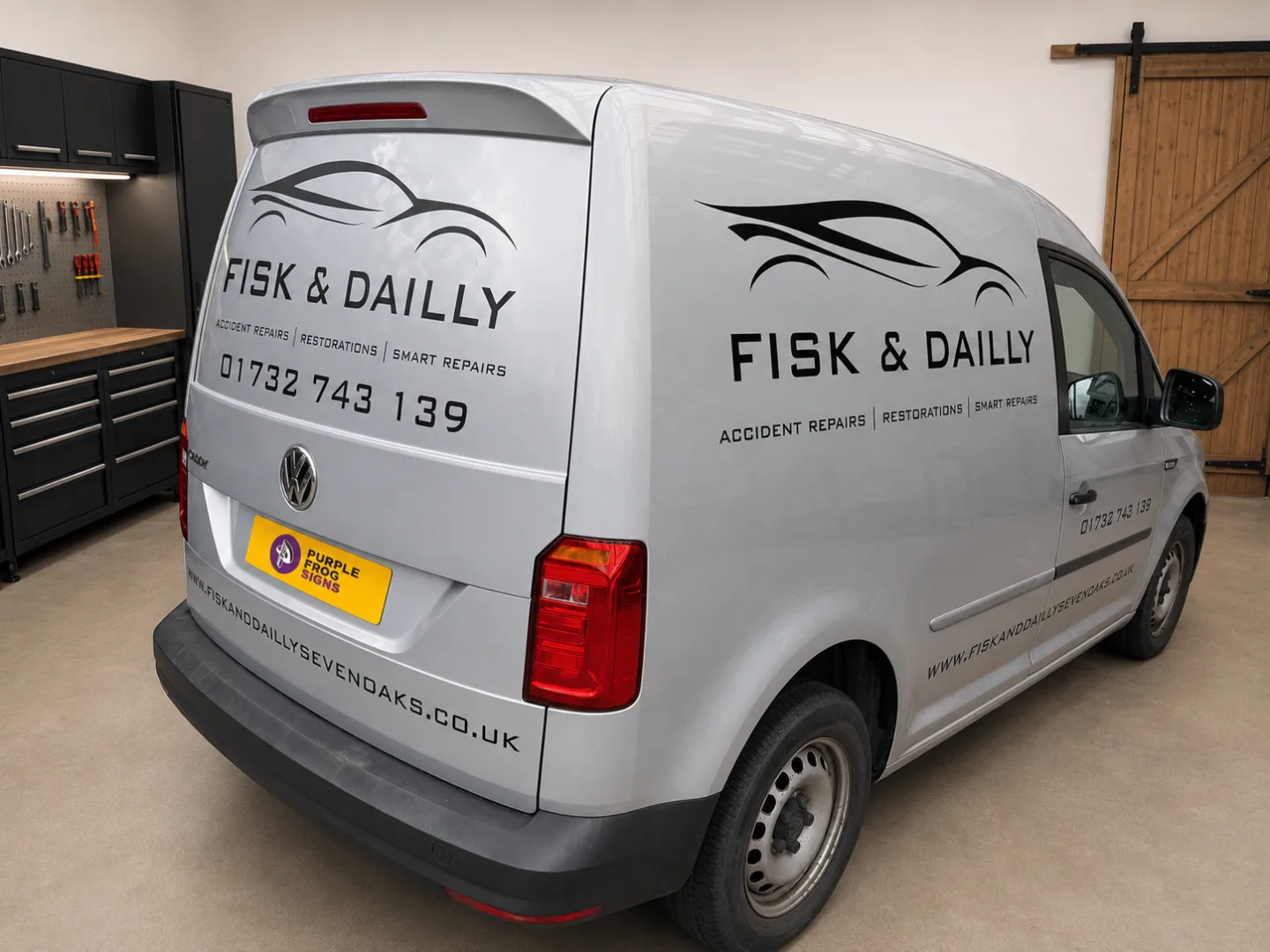 Clean matt black van graphics side view by Purple Frog Signs